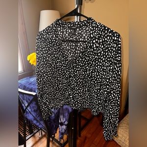 Black & White Leopard Print Button Up